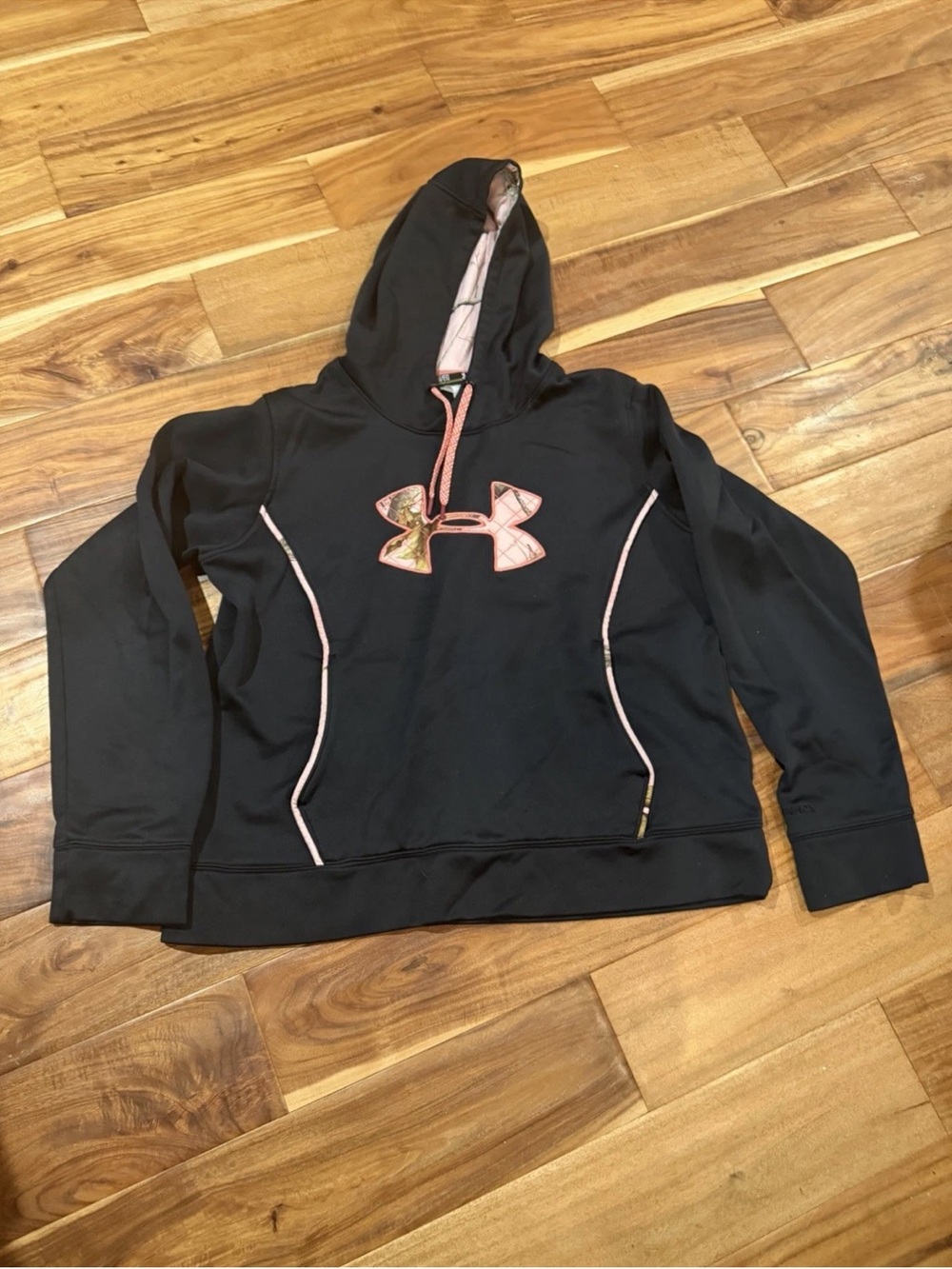 Under Armour Women’s Black Hoodie with Pink Camo Logo Accent